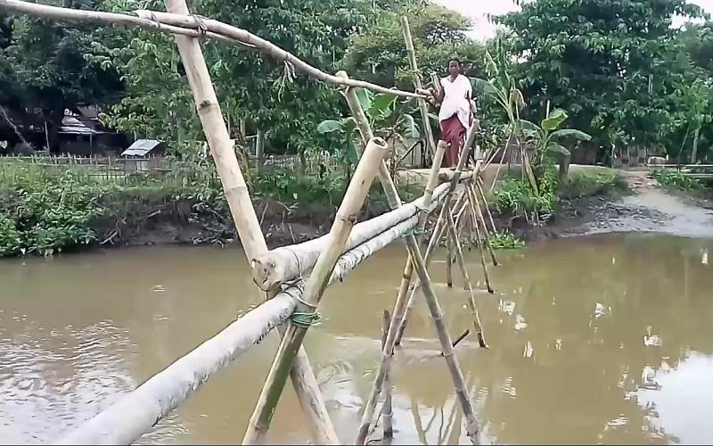 চৰকাৰৰ কৃপাদৃষ্টিৰ অপেক্ষাত ধলপুৰৰ এখন বাঁহৰ সাঁকো