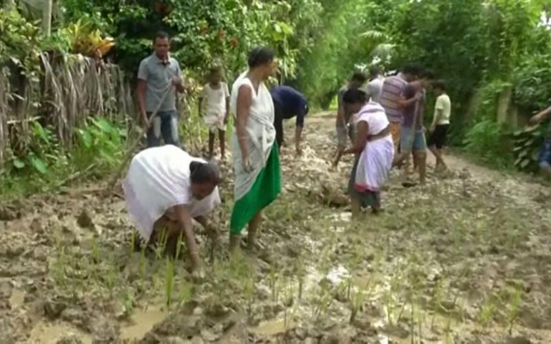 গাৰুখুন্দা পঞ্চায়তত পথ নিৰ্মাণত ব্যাপক অনিয়মৰ প্ৰতিবাদ